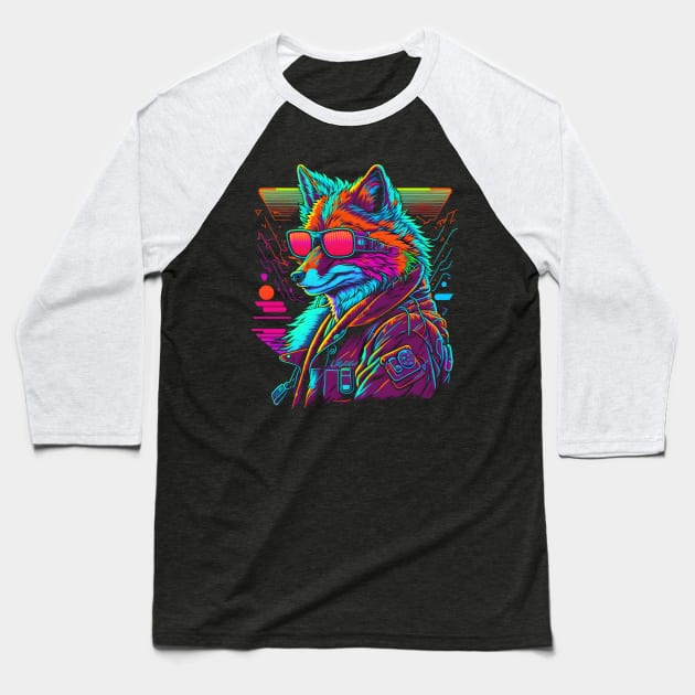 Neon Fox Baseball T-Shirt by vamarik